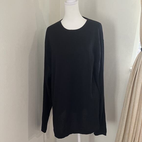 Neiman Marcus 33 Gauge 100% Cashmere Mens Sweater Sz L black crewneck Pullover - Picture 2 of 6